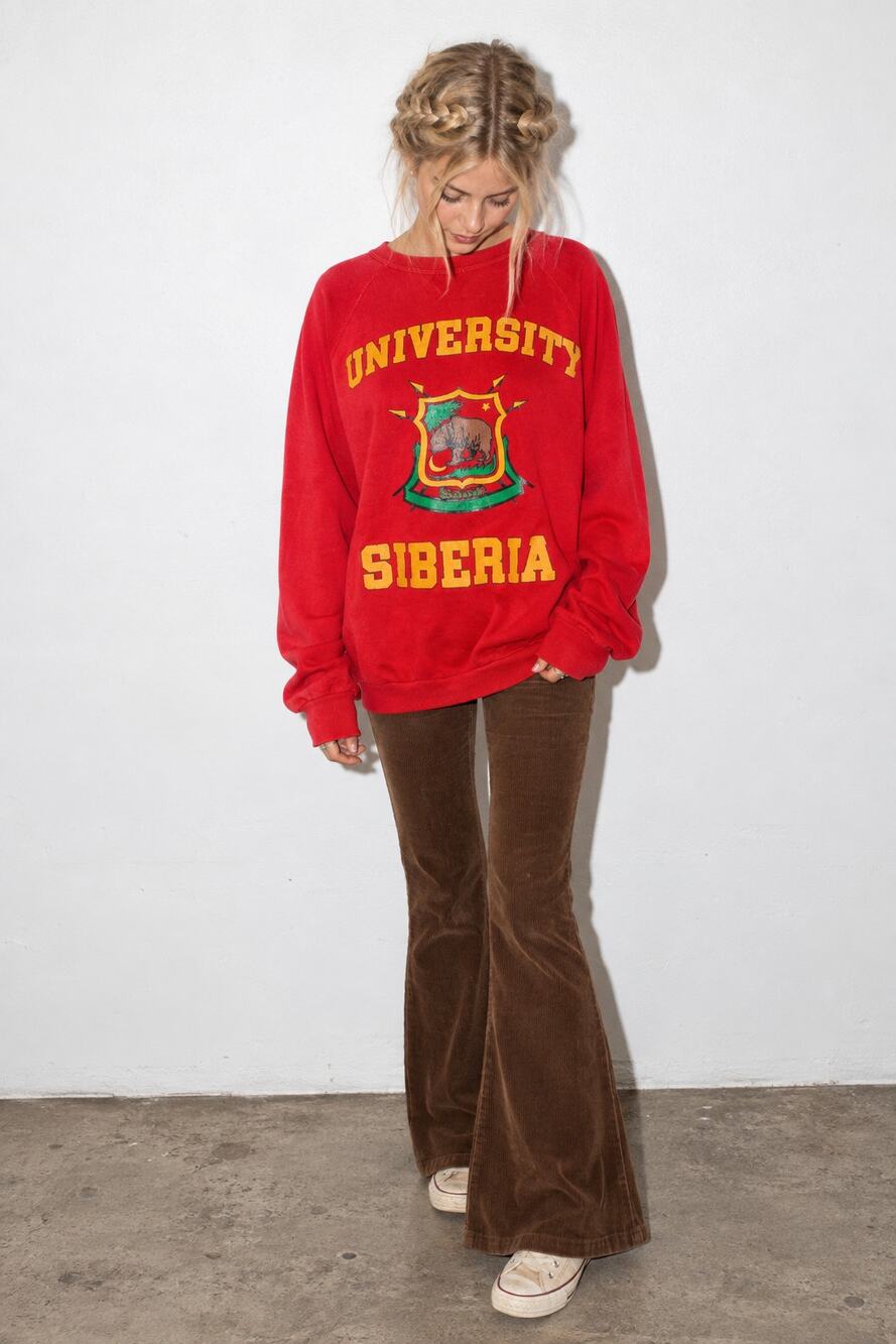 Vintage 80s 90s Red University of Siberia Sweatshirt, Puffy Paint Graphic, Large